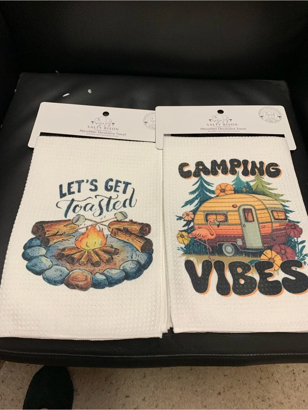 White 'Camping Vibes' Microfiber Decorative Towels pair